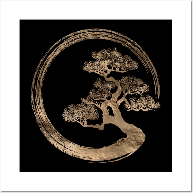 Enso Zen Circle and Bonsai Tree Gold Wall Art by Nartissima